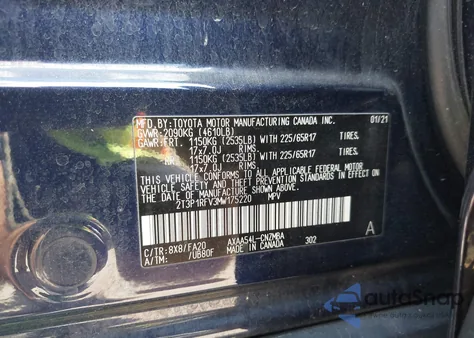 2021 Toyota Rav4 Xle из США, поврежденный, VIN 2T3P1RFV3MW175220